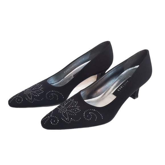 Stuart Weitzman Black Rhinestone Low Heels - Picture 1 of 10